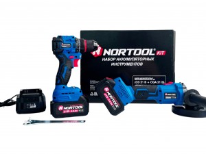 Набор аккумуляторных инструментов Nortool шуруповёрт CD21B, угловая шлифмашина CGA21B, в кейсе - фото 1