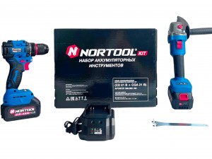 Набор аккумуляторных инструментов Nortool шуруповёрт CD21B, угловая шлифмашина CGA21B, в кейсе - фото 4
